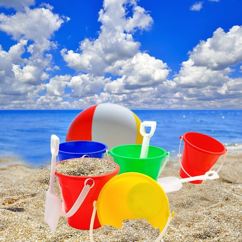 The Dreidel Company Beach Day Playsets (Pack of 12) 5.25" Sand Bucket Play Set Box Includes, Pail & Shovel Sand Toy for Boys and Girls Birthday Party Favor