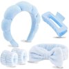 VELSCRUN 5 Pcs Blue Puffy Sponge Spa Headband Bow Tie Hair Band Hair Clips Wristband Set, Spa Headbands for Wash Face, Makeup Headband, Facial Skincare Headbands Women Girls Hair Accessories Gifts