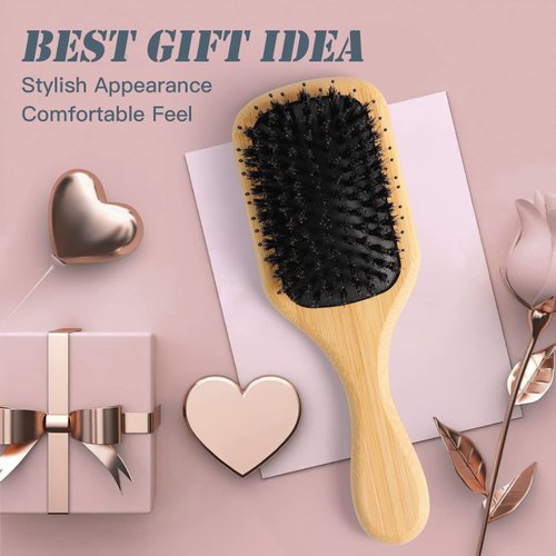 FORANYO Boar Bristle Hair Brush, Soft Bristle Hair Brush Boar Bristle Brush for Thick Hair Fine Hair, Paddle Hair Brush Boar Brush For Women Men