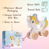 TOYLI Wooden Unicorn Push & Pull Along Toy Developmental Montessori Toddler Pull Toys Improves Balance Strength Confidence for Infants Develop Cognitive Skills Baby Toddlers 18 Month Pull Toy