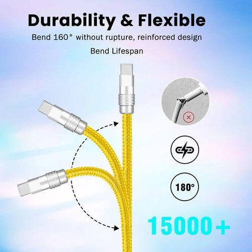 GentsStride Curly Chubby Retractable Car Charge Cable USB Type C Charger Fast Charging Cable Nylon Braided High Speed Data Transmission Cord, Orange, USB-A to Type-C, 1.6FT-3.3FT