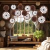 Outus 21 Pcs Western Party Hanging Decoration Wagon Wheel Paper Fans Brown Paper Pom Poms Country Western Hanging Fans Tissue Paper Flower for Wild Western Cowboy Themed Birthday Party Supplies Decor