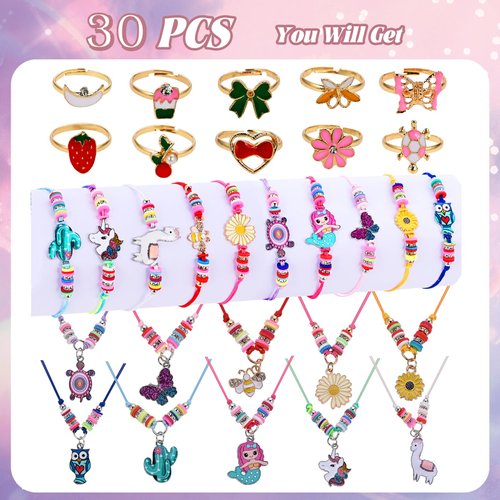 Faburo 21pcs Kids Jewelry for Girls -7 Necklaces, 7 Rings, 7 Bracelets, Little Girls Jewelry Kids Mermaid Necklace Rings for girls, Toddler Jewelry Necklace Birthday Christmas Gift Age 3 4 6 8