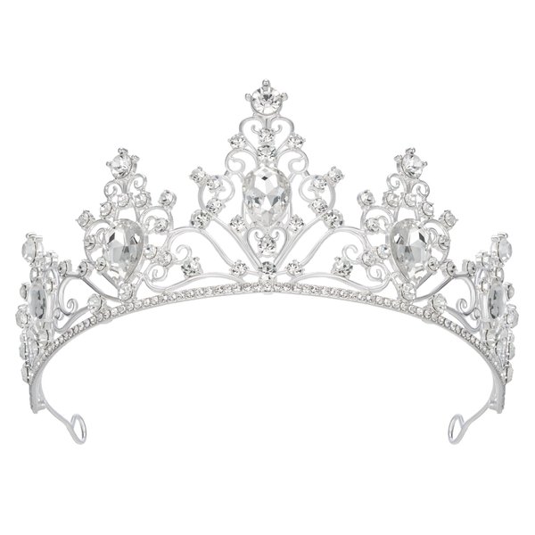 SWEETV Wedding Crowns for Women,Silver Crystal Tiaras and Crowns for Women Girls,Rhinestone Princess Tiara Hair Accessories for Quinceanera Pageant Prom Bridal Wedding Prom Party