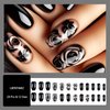 24Pcs Black Press on Nails Short Square Fake Nails Black Rose Acrylic Glue on Nails Full Cover Glossy Nails Press ons Short Stick on Nails Summer Artificial Nails for Women Girls