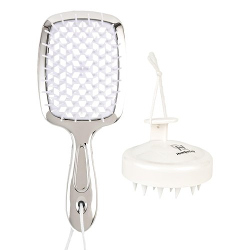 Hair Brushes, Scalp Massager, Hollow, Long handle, Silicone brush cone head (white)