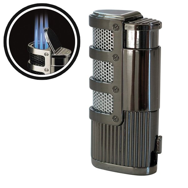 Prestige Import Group - Supernova Triple Jet Flame Torch Windproof Lighter with Punch Cutter Tool - Color: Gun Metal