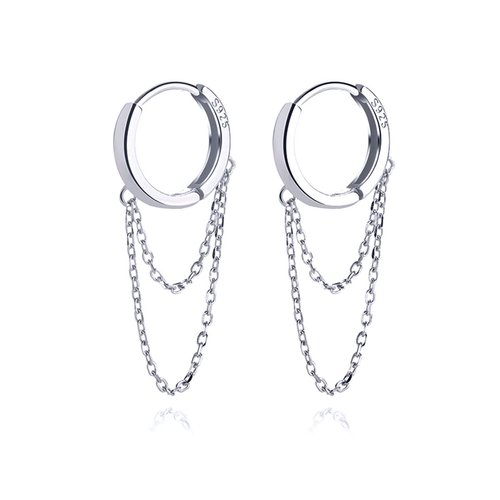 SLUYNZ 925 Sterling Silver Hoop Earrings for Women Teen Girls Minimalist Hoop Earrings Huggie Dangle Chain Tassel (A-Silver1)
