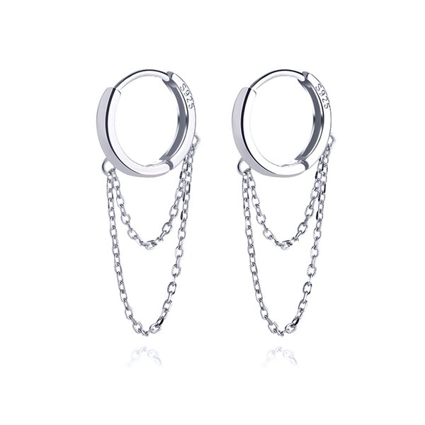 SLUYNZ 925 Sterling Silver Hoop Earrings for Women Teen Girls Minimalist Hoop Earrings Huggie Dangle Chain Tassel (A-Silver1)
