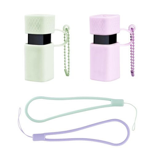 2Pcs Chapstick Keychain Holder, 2.4 IN Portable Lip Balm Holder with Cap Cover, Fashion Lipstick Case Holder, Silicone Chapstick Carrier Bag with Wrist Strap for Women Girls