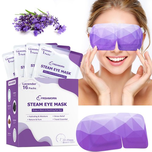 FRSHMORN 16 Packs Steam Eye Mask, Heated Eye Mask for Sleeping, Warm Compress for Eyes, Self Heating Disposal Eye Mask Comfortable Sleep Mask for Home, Office, Spa, Travel Essentials (Lavender)