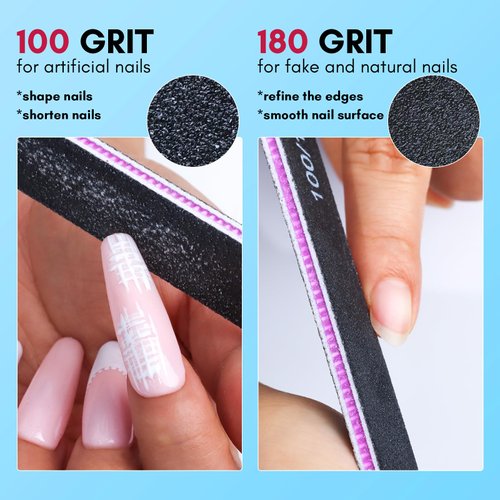 Makartt Nail File, 100/180 Grit 20 Pcs Emery Boards for Nails, Washable Disposable Doubled Sides Nail Files for Natural Acrylic Nails Coarse Nail File Kit Manicure Set(Black)