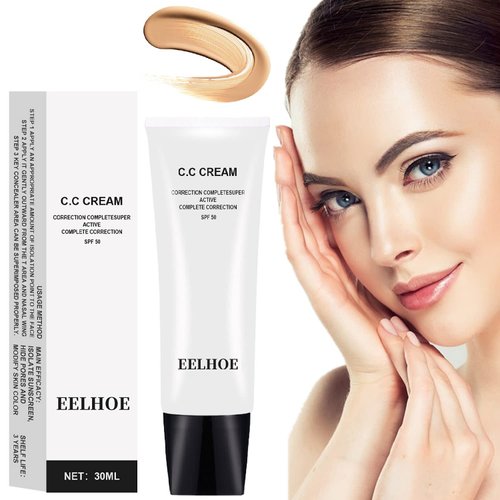 OUKPANE Skin Tone Adjusting CC Cream SPF 50, CC Cream Colour Correcting Self Adjusting for Mature Skin Full-Coverage Foundation, Skin Concealer Brightening Skin Tone-Natural Colo