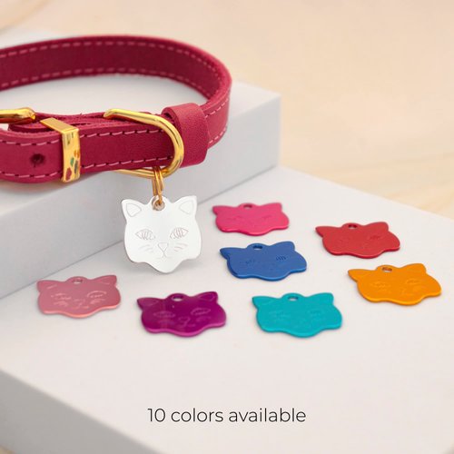 Custom pet tag ID, Personalized Stainless Steel Oh Shit I'm Lost Dog tag, Engraved Cute paw for Puppies with Ring Included (Cat Shape)