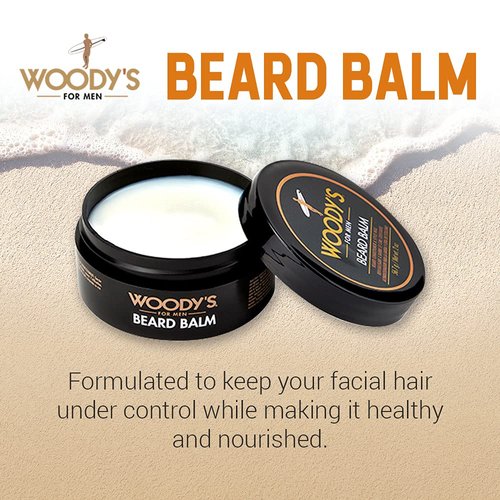 Woody's 2-in-1 Beard Balm, Facial Hair Conditioner and Style Wax, with Coconut Oil, Panthenol, and Natural Beeswax, 2 Oz