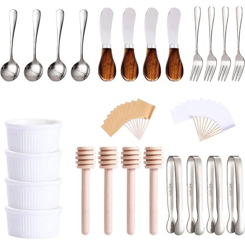 Charcuterie Accessories(25 Psc), Cheese Spreaders For Charcuterie Board, Mini Serving Spoons, Blank Toothpick Flags, Bowl For Christmas Pastry Making, forks And Mini Serving Tongs
