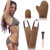 4 Pcs Self Tanner Mitt Applicator Kit - Self Tanning Mitt Glove,Self Tanner Back Applicator,Mini Face Tanner Mitt,Face Tanner Brush Soft Streak-Free Reusable & Washable for Women Girl Men (Brown)