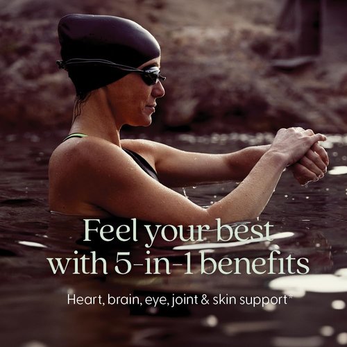 New Chapter Wholemega Fish Oil Supplement - Wild Alaskan Salmon Oil with Omega-3 + Vitamin D3 + Astaxanthin + Sustainably Caught - 60 ct, 1000mg Softgels