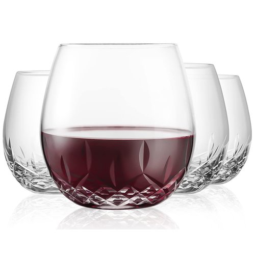 SHOSHIN Hand Cut Stemless Wine Glasses Lead-free Crystal Drinking Glass (15 Oz, Set of 4)