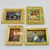 iLAND Miniature Dollhouse Accessories for Dollhouse Furniture on 1:12 Scale, Dollhouse Frames w/Printed Classic Paintings Set (4 Bright Golden Frames & Pictures)
