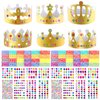 Axeyil 76 Pcs Paper Crowns for Kids Boys Girls Adults Princess Prince King, Classroom Crown, Birthday Party Hats with Gold Gem Jewels Number Letter Stickers, DIY Decor Favor Supplies