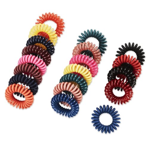 Festive Spiral Hair Tie Elastic Fashion Gift Box Contains 20 No-Stress, No-Damage Ponytail Bands in Pink, Coral, Green, Sage, Navy, Berry, Black, Blue, Gold, Red in Acrylic Presentation Box