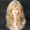BERON Women's Long Curly 2 Tones Golden Blonde Wig Heat Resistant Big Wavy Synthetic Wig for Women Wig Cap Include