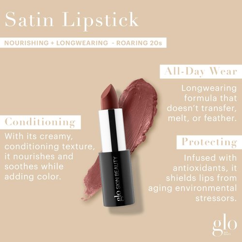 Glo Skin Beauty Satin Lipstick (Roaring 20s) | Nourishing Longwearing Lip Stick Packed with Skincare Benefits