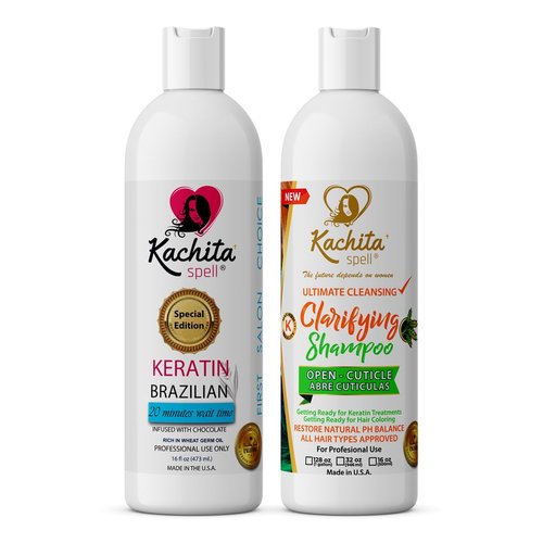 Brazilian Keratin Hair Blowout Treatment Kachita Spell Professional Results Straighten and Smooth Hair + Shampoo Clarify