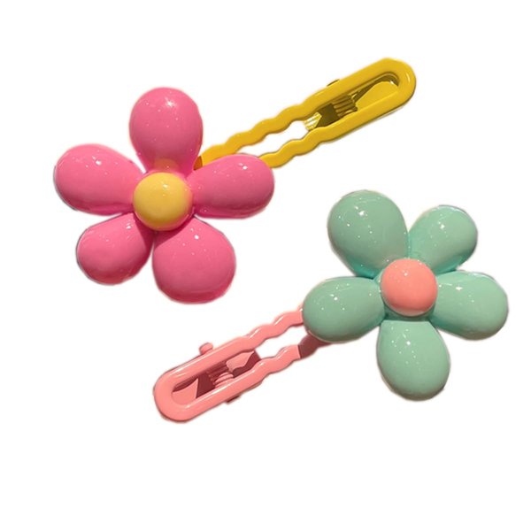 Caihe 2Pcs Flower Hair Clips for Girl Toddlers, Macaroon Hair Snap Clips Bobby Pins, Candy Color Kid Metal Snap Hair Barrettes, Bangs Clip Accessories for Birthday, Christmas Daily Wear Gift