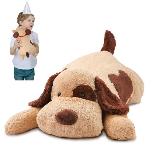 ZPIUU Dog Weighted Stuffed Animals for Kids, Weighted Dog Plush 16", Brown Puppy Plushies Pillow Toy 1.5lbs