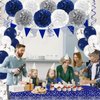 Navy Blue Silver Birthday Decorations for Men, Blue Birthday Party Supplies with Tablecloth Happy Birthday Banner Confetti Balloons Paper Pom Poms Hanging Swirls Cake Toppers