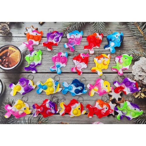 HOZKEAP 20 Packs Bulk fish Mini Pop Fidget Key Chain，Birthday Party Favors Supplies and Classroom summer Student Gifts