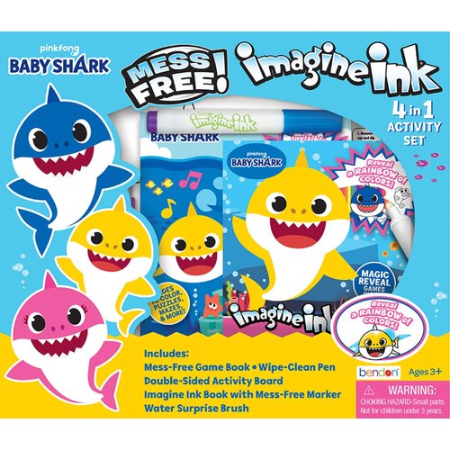Bendon Baby Shark Imagine Ink 4-in-1 Magic Ink Activity Box Set, 12-Page Mess Free Board Game Book