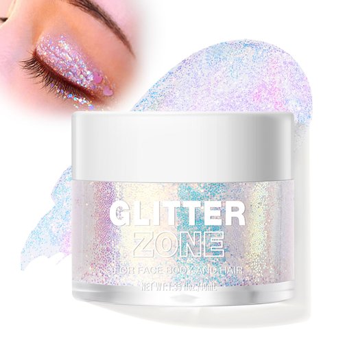 Body Glitter Gel - Holographic Body Glitter Gel for Body Hair Lip, Long Lasting Festival Party Makeup Body Glitter, Color Changing Glitter Gel Under Light, 1.35 oz (02 Sparkling Pink)