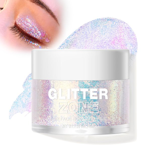 Body Glitter Gel - Holographic Body Glitter Gel for Body Hair Lip, Long Lasting Festival Party Makeup Body Glitter, Color Changing Glitter Gel Under Light, 1.35 oz (02 Sparkling Pink)