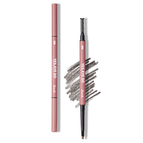 Ultra Slim Micro Gray Brown Brow Pencil, Double Side Defination Eyebrow Pencil with Spoolie, Retractable Brow Pen for Natural Daily Look Eyebrow Makeup,Soft Textured, Longlasting, Brunette, YES.EYE DO