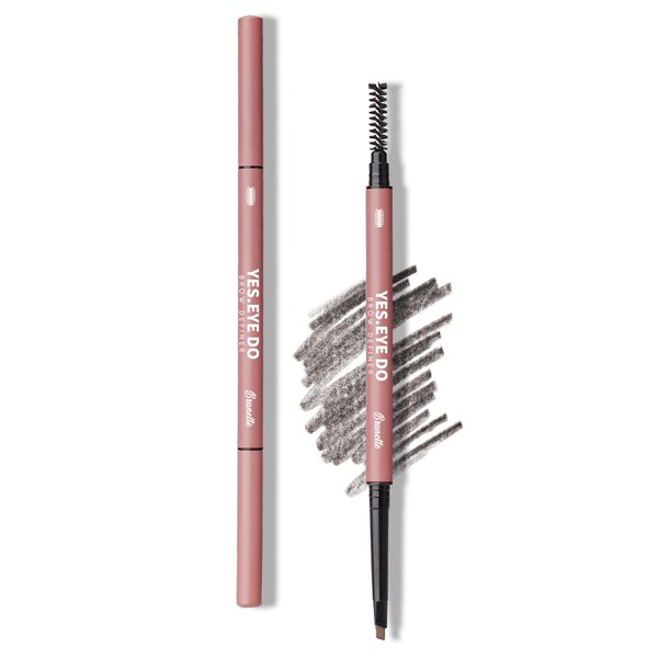 Ultra Slim Micro Gray Brown Brow Pencil, Double Side Defination Eyebrow Pencil with Spoolie, Retractable Brow Pen for Natural Daily Look Eyebrow Makeup,Soft Textured, Longlasting, Brunette, YES.EYE DO