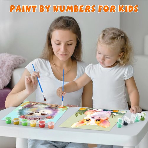 QEUOYSS 4 Paint by Numbers for Kids Ages 8-12 DIY Paint Set for Girls Boys Adults Beginner Crafts for Girls Ages 4-8 Acrylic Oil Painting by Number Kits Perfect for Gift Decor 8"x8" (4 Pack Lovely)