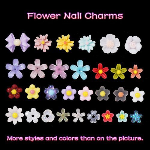 300 Pcs Flower 3D Nail Charms Color Variety Flower Cute Nail Charms Mixed Resin Rhinestones Pearl Gold Silver Balls for Manicure DIY Crafts Accessories