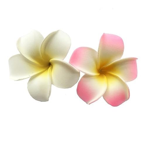 2 PCS 7cm White and Pink Hawaiian Frangipani Plumeria Foam Head Flower Party Beach Hair Clip Hair Clips