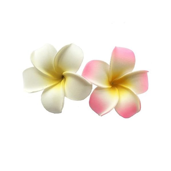 2 PCS 7cm White and Pink Hawaiian Frangipani Plumeria Foam Head Flower Party Beach Hair Clip Hair Clips