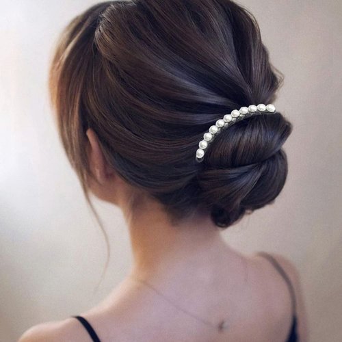 Yusier 2 PCS Vintage Pearl Rhinestone Black Hair Comb Clip Hair Styling and Hair Accessories Tool Side Comb Hair Bun Decorated for Women(C)