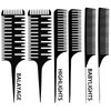 6 Pieces Highlighting Comb Set Weaving Comb Hair Dyeing Comb Weaving Sectioning Foiling Comb Rat Tail Styling Hair Dyeing Combs for Highlights Foiling Balayage Hair Coloring Men Women