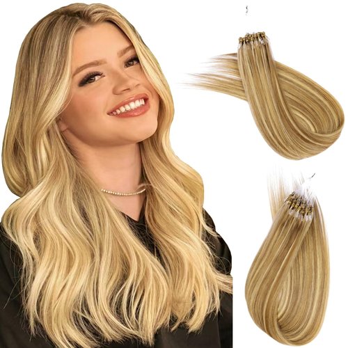 MioYio Microlink Hair Extensions Human Hair #18613 Blonde ，Micro link Hair Extensions Human Hair， Microlink Hair Extensions, Microlink Extensions， Microlink Extensions Human 14inch 30g/pack