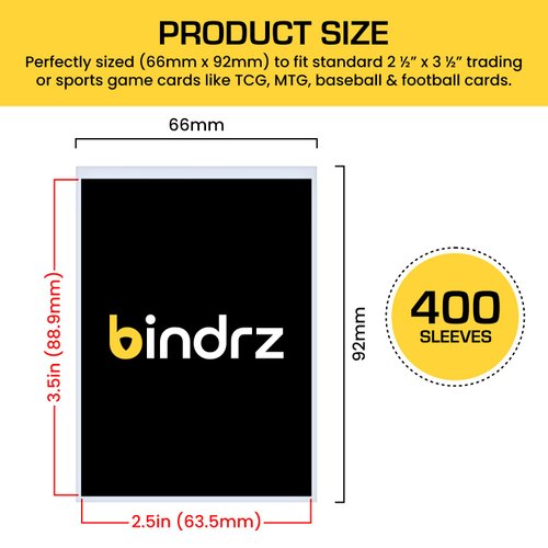 bindrz 400 Trading Card Sleeves - 45 Micron Thick - 66 x 92mm - High Clarity Classic Penny Sleeves for TCG MTG and Sports Cards (400 Sleeves)