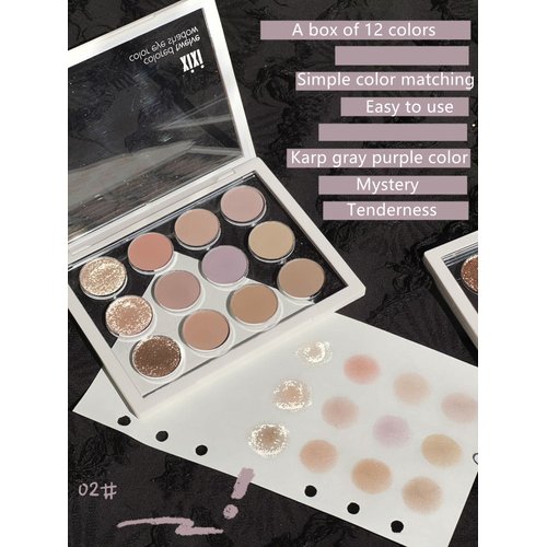 XICHEN 12-color eye shadow palette versatile pearlescent matte earth warm color style (Karp gray purple color)