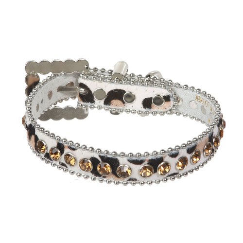 beltiscool 3/4" (20 mm) W Faux Zebra/Leopard Fur Rhinestone Dog Collar Size: XL: 15"-17" Neck Color: White Leopard