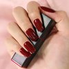 Elevenail Press on Nails Glossy Dark Wine Red False Nails Medium Length Square Fake Fingersnails Daily Manicure Salon DIY Faux Ongles Solid Red Nails Art Tips Gifts for Women Girls