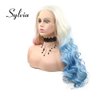 Sylvia Ombre Platinum Blonde to Blue Pink Lace Front Wig Rainbow Colorful Synthetic Wigs 24 Inch Body Wave Half Hand Tied Wig Middle Part 180% Density Heat Resistant Hair Replacement for Woman